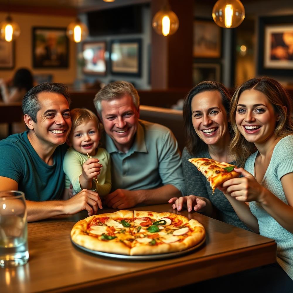 Happy customers enjoying pizza